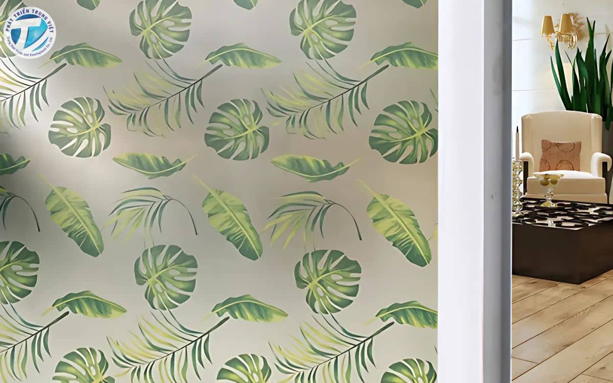 Decal dán kính mờ hoa văn lá cây 